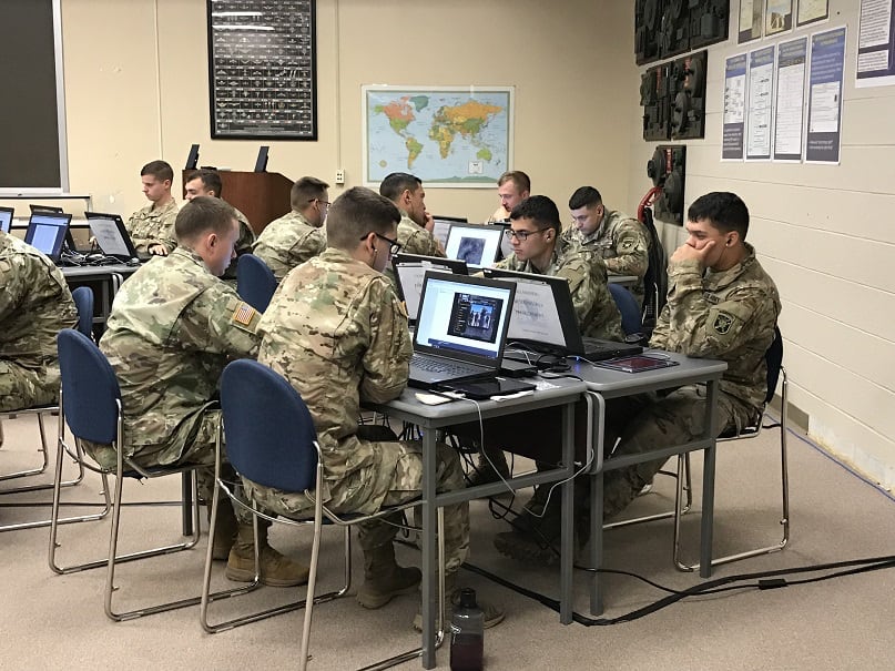 Participants interacting with laptops